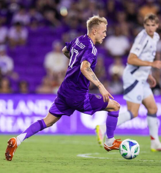 Dagur Dan Thorhallsson plays the ball against the Chicago Fire.