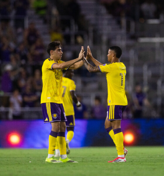 Image of Tiago and Zakaria Taifi celebrating Tiago's first MLS goal vs. the Red Bulls.