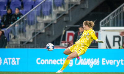 Image of Anna Moorhouse kicking the ball.