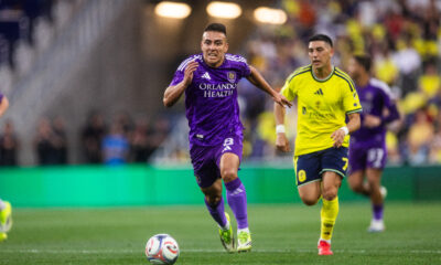 Image of Braian Ojeda dribbling the ball up the field against Nashville.