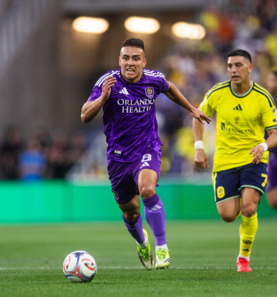 Image of Braian Ojeda dribbling the ball up the field against Nashville.