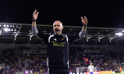 Image of Martin Perelman celebrating his first MLS win as coach.