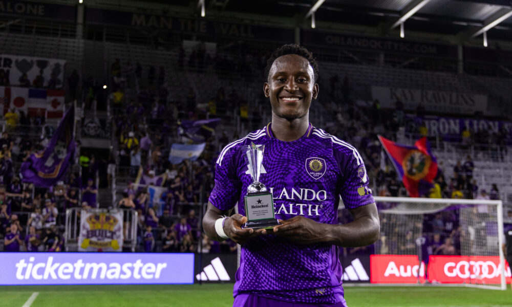 Image of Ivan Angulo with his Man of the Match trophy after beating CF Montreal.