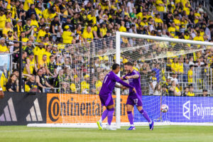 Image of Tiago and Marco Pasalic celebrating a goal in Columbus.