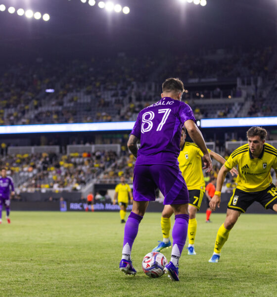 Image of Marco Pasalic trying to create space to shoot against Columbus.