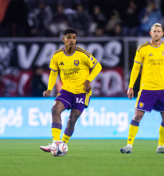 Image of Wilder Cartagena playing the ball as Robin Jansson looks on.