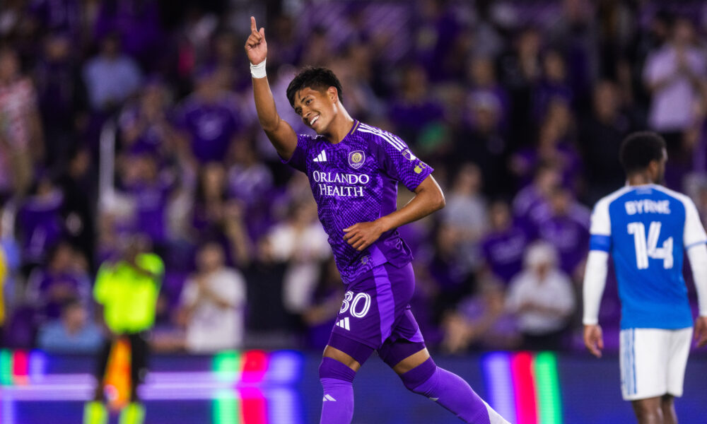 Image of Ignacio Gomez celebrating his first MLS goal against Charlotte FC.