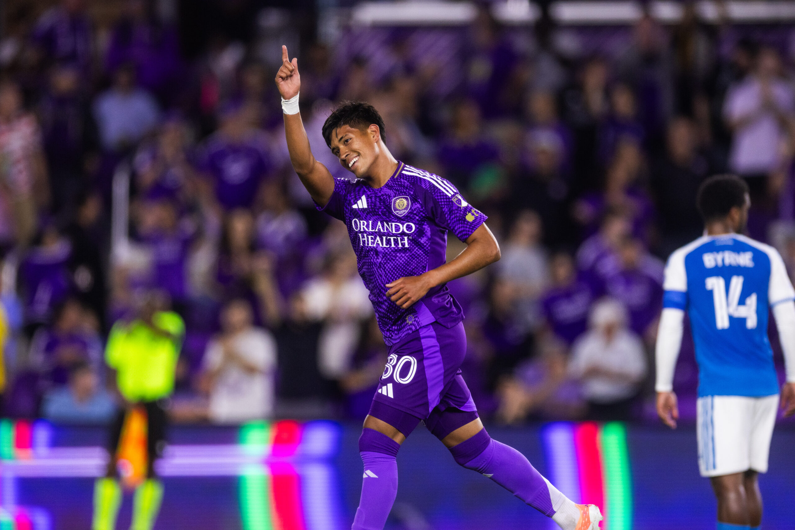 Image of Ignacio Gomez celebrating his first MLS goal against Charlotte FC.