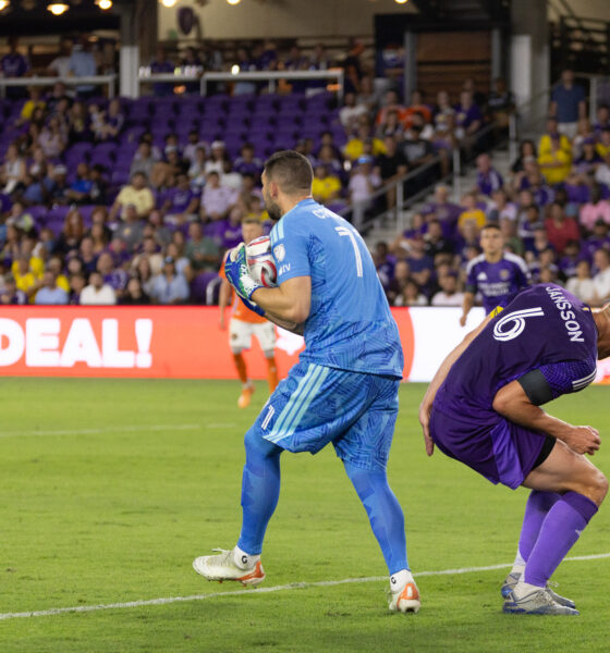 Image of Maxime Crepeau catching the ball in front of goal.