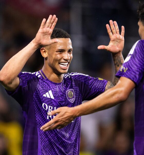 Image of Tiago celebrating a goal with Justin Ellis against Atlanta.