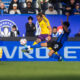 Image of Griffin Dorsey trying to send the ball upfield against a Montreal defender.