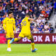 Image of Martin Ojeda taking a free kick against FC Cincinnati as Eduard Atuesta looks on.