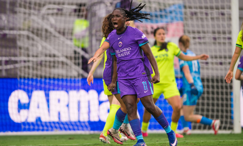 Image of Barbra Banda celebrating a goal vs. Washington.