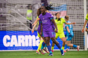 Image of Barbra Banda celebrating a goal vs. Washington.