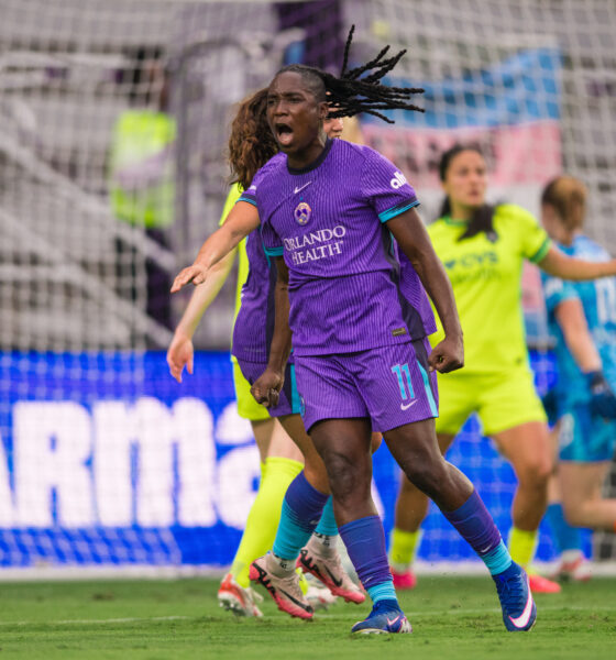 Image of Barbra Banda celebrating a goal vs. Washington.