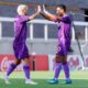 Image of Antoine Griezmann and Martin Ojeda celebrating a goal during Orlando City's 2-1 friendly win at FC Dallas.