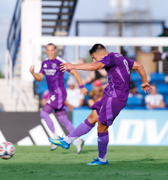 Image of Braian Ojeda taking a shot in a friendly against FC Dallas.