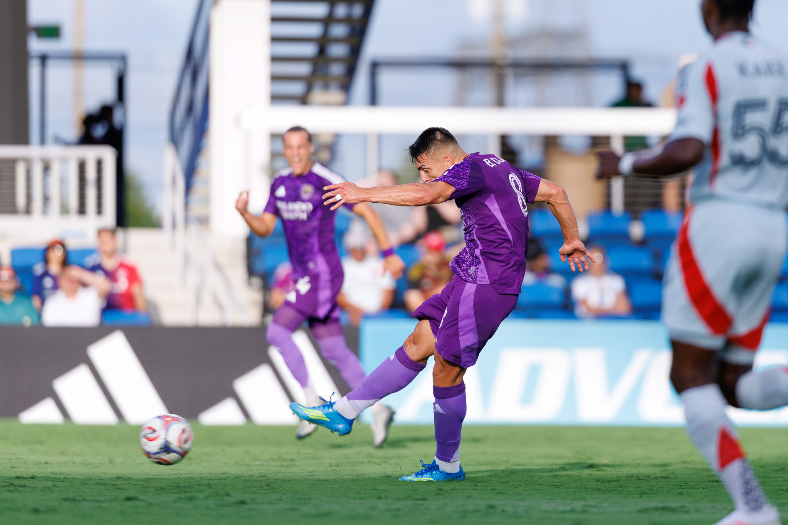 Image of Braian Ojeda taking a shot in a friendly against FC Dallas.
