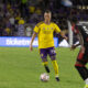 Image of Griffin Dorsey dribbling the ball against the Red Bulls.