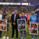 Image of Marco Pasalic, Maxime Crepeau, and Braian Ojeda being honored before a game vs. Nashville for their participation in the 2026 FIFA World Cup.