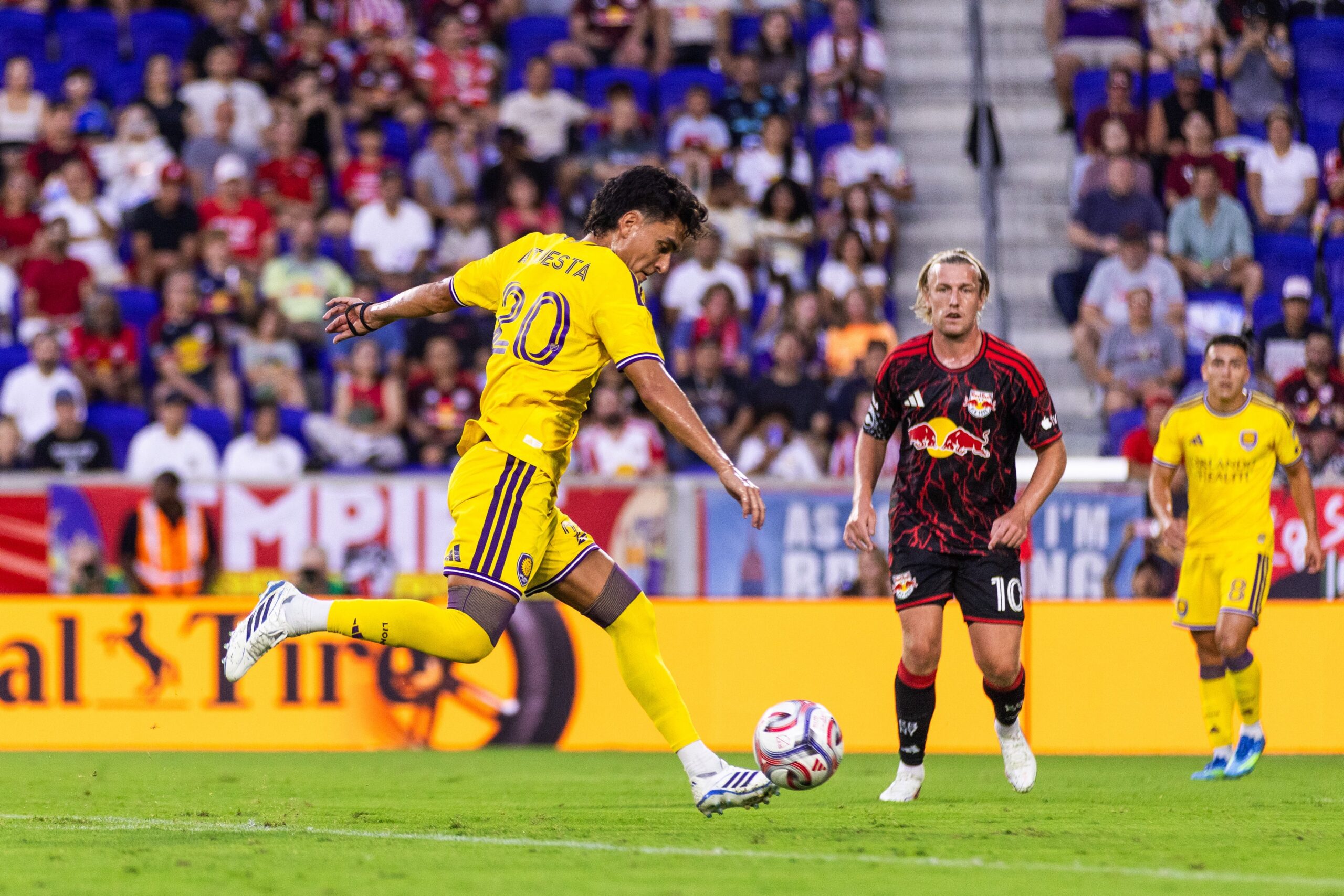 Image of Eduard Atuesta releasing a shot against the Red Bulls.
