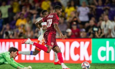 Image of Tyrese Spicer rounding the goalkeeper against Cincinnati.
