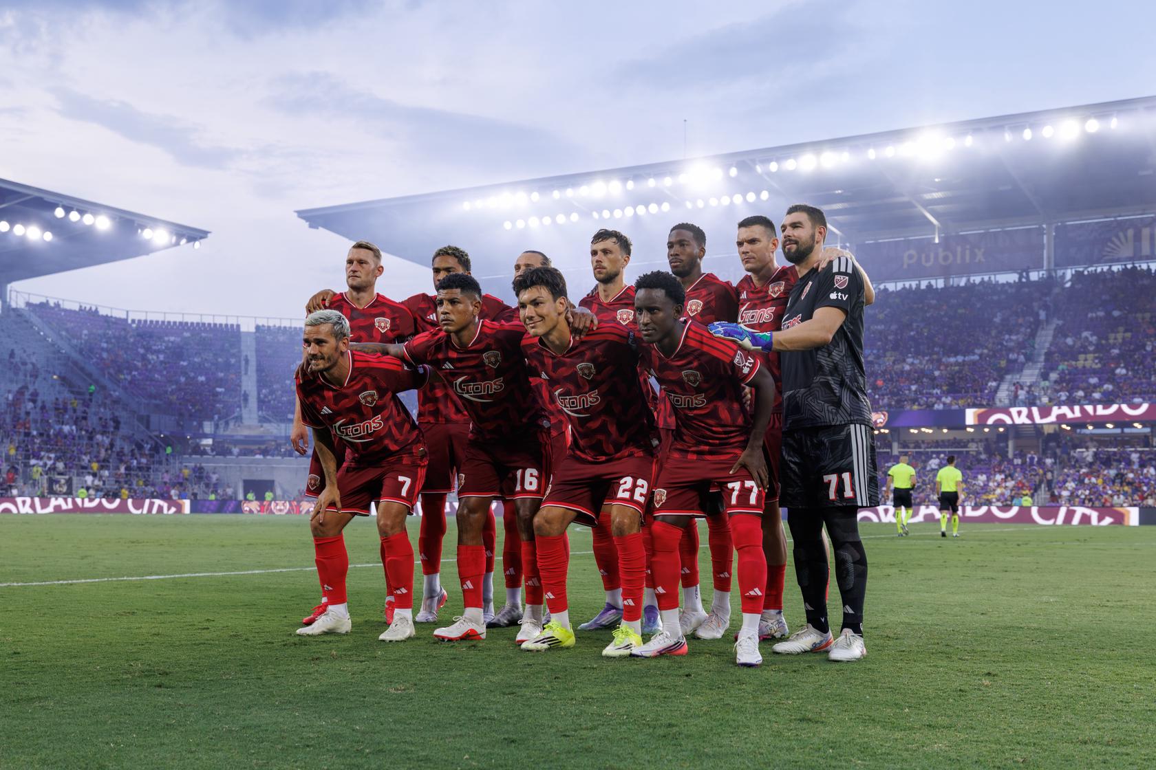 Image of the starting Orlando City lineup prior to playing a home game vs. the Chicago Fire.