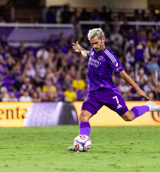 Image of Antoine Griezmann taking a shot vs. Real Salt Lake.