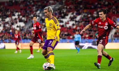 Image of Antoine Griezmann playing the ball against Toronto FC.