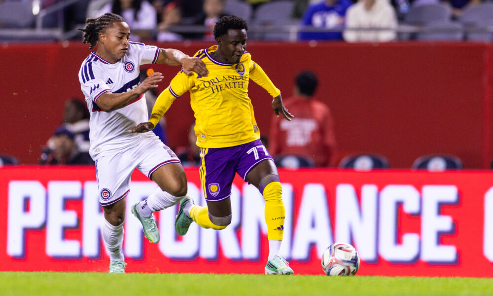 Image of Ivan Angulo beating his man against the Chicago Fire.