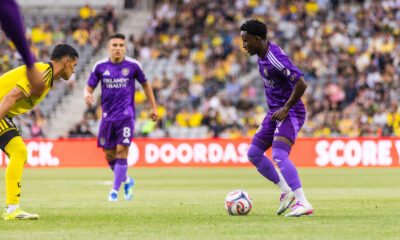 Image of Ivan Angulo trying to break down the Columbus Crew while Braian Ojeda looks on.